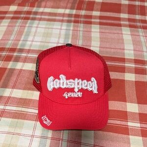 Red 'Godspeed' Script Trucker Hat